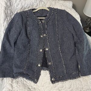 Chico’s size 3.5 (18) Blue Tweed Jacket with Fringe
